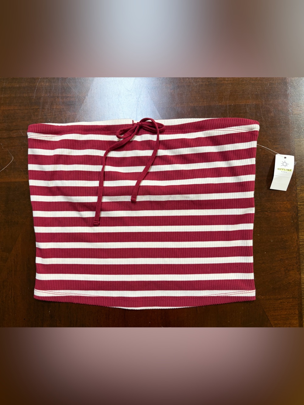 Striped Red and White Knit Mini Skirt with Drawstring Waist